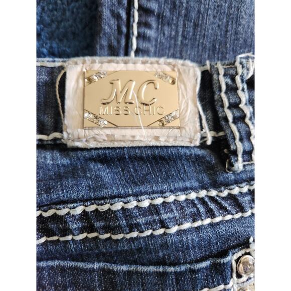Miss Chic Women's Embellished Boot Cut Dark Wash Denim Jeans-9 - Picture 4 of 10